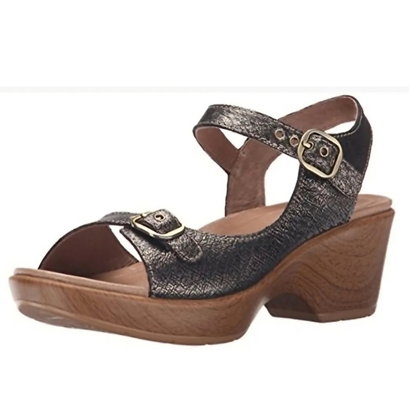 Dansko Shoes - Dansko Joanie Wedge Heeled Mary Jane Sandals Bronze Metallic Leather Size 41